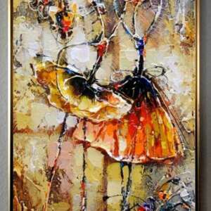 Balet clasic, Balerine în culori vibrante, Tablou abstract pictat manual