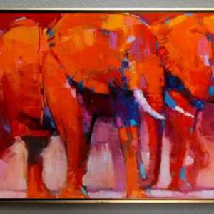 Elefanti. Tablou abstract pictat manual, Tablou modern decorativ