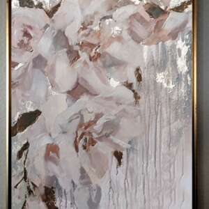 Tablou abstract pictat manual, Buchet de flori albe, Tablou ulei pe panza