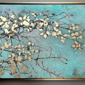 Tablou abstract pictat manual Pictura in ulei, Flori de cires, Foita de aur