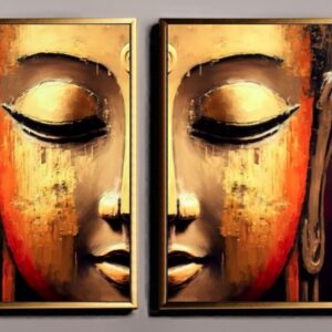 Tablouri pictate manual, set tablouri abstracte, cap buddha, Buddha, simboluri chinezesti Budism