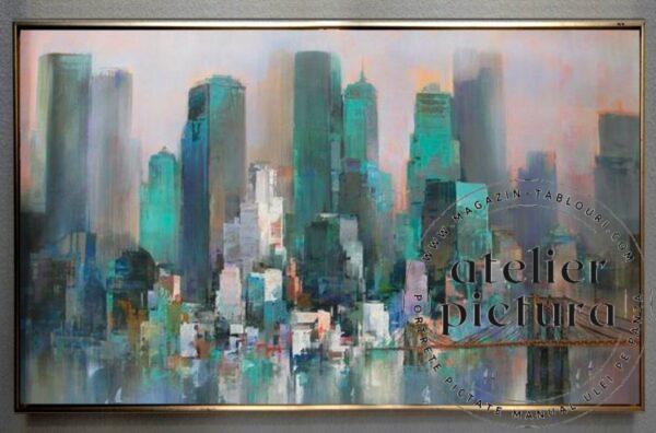 Tablou peisaj oras, New York, Tablou abstract pictat manual, tablou personalizat