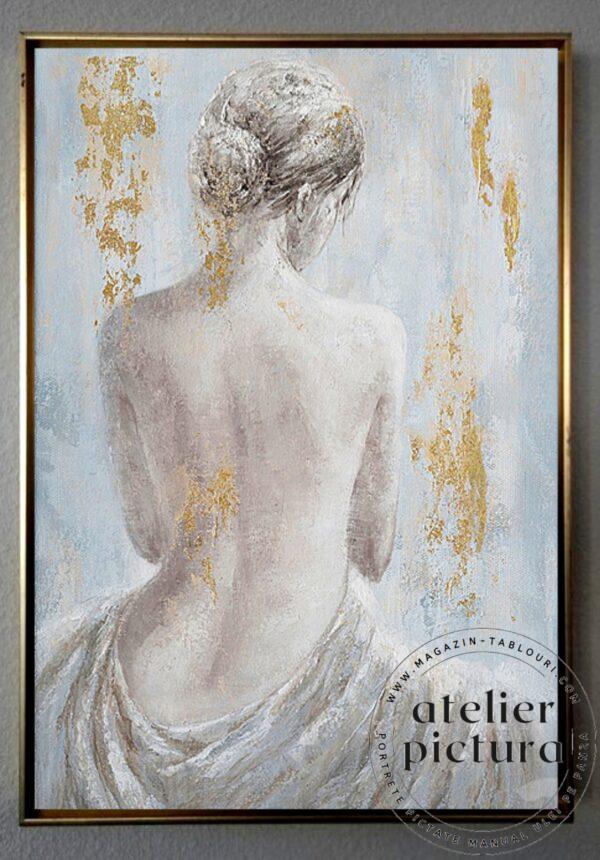 Silueta femeie, Tablou nud femeie, Pictura abstracta gri alb originala, Tablou pictat manual