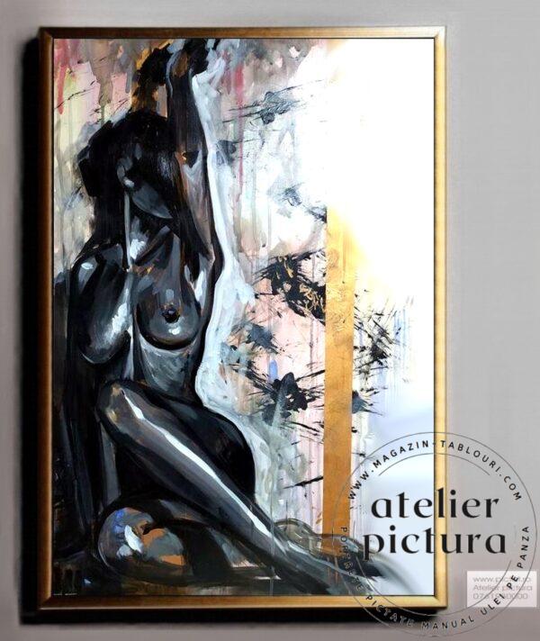 Tablou abstract pictat manual ulei pe panza, Nud femeie, Tablou personalizat ulei pe panza