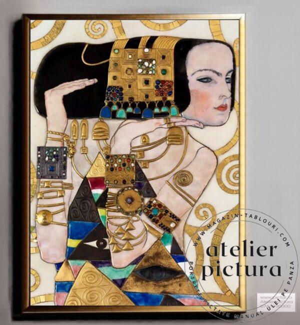 Tablou abstract pictat manual ulei pe panza, Pictura Klimt, Tablou birou living salon