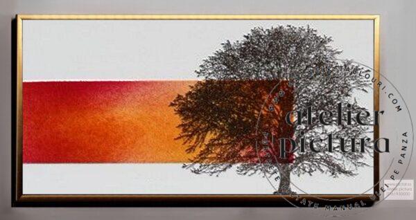 Tablou abstract pictat manual ulei pe panza, Stejar, Pictura cu copac, Peisaj abstract