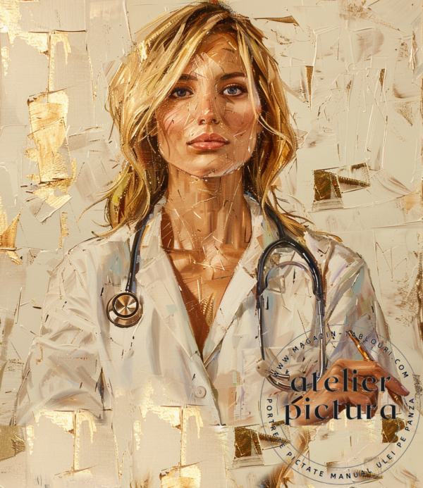 Portrete la comanda pictate manual ulei pe panza, tablou abstract portret femeie doctora