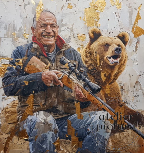 Portrete la comanda pictate manual ulei pe panza, tablou abstract portret vanator de ursi