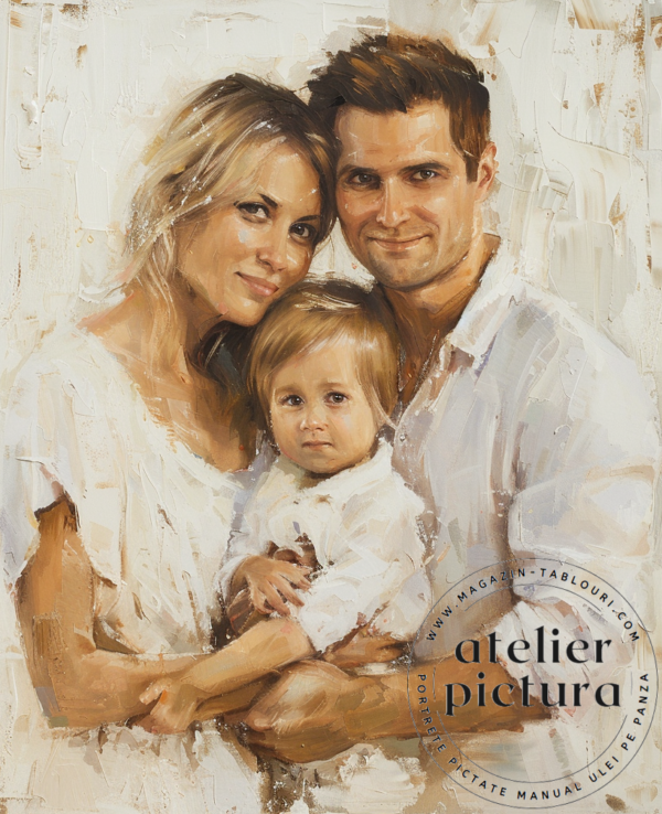 Portrete la comanda pictate manual ulei pe panza, tablou abstract portret familie, new born
