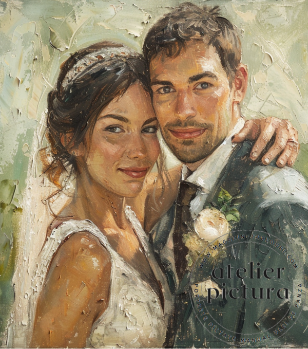 Portrete la comanda pictate manual ulei pe panza, tablou abstract portret tineri casatoriti